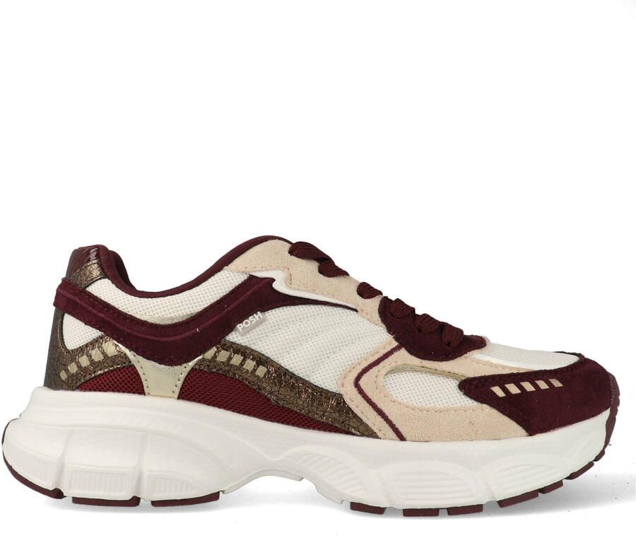 POSH by Poelman Lise chunky imitatieleren sneakers bordeaux wit - Foto 3