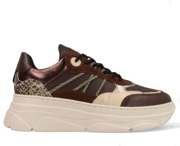 PS Poelman JANA Dames Sneakers Bruin Met Combinatie - Foto 5