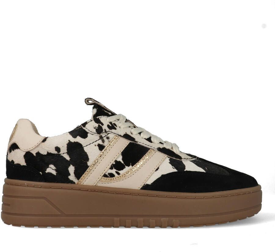 PS Poelman Anemone leren sneakers met koeienprint beige zwart - Foto 4