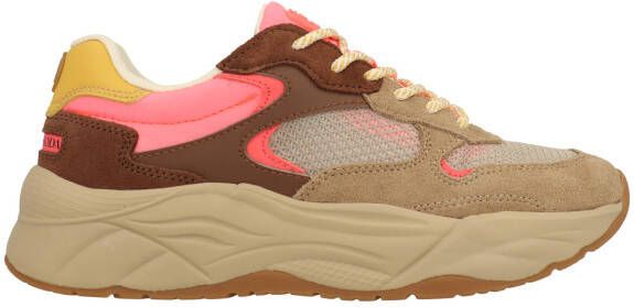 Scotch & Soda dames sneaker SCotch&Soda celest beige en koraal suède
