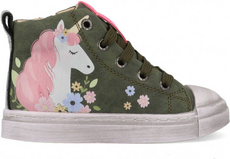 Shoesme SH21W020 B hoge leren sneakers groen roze