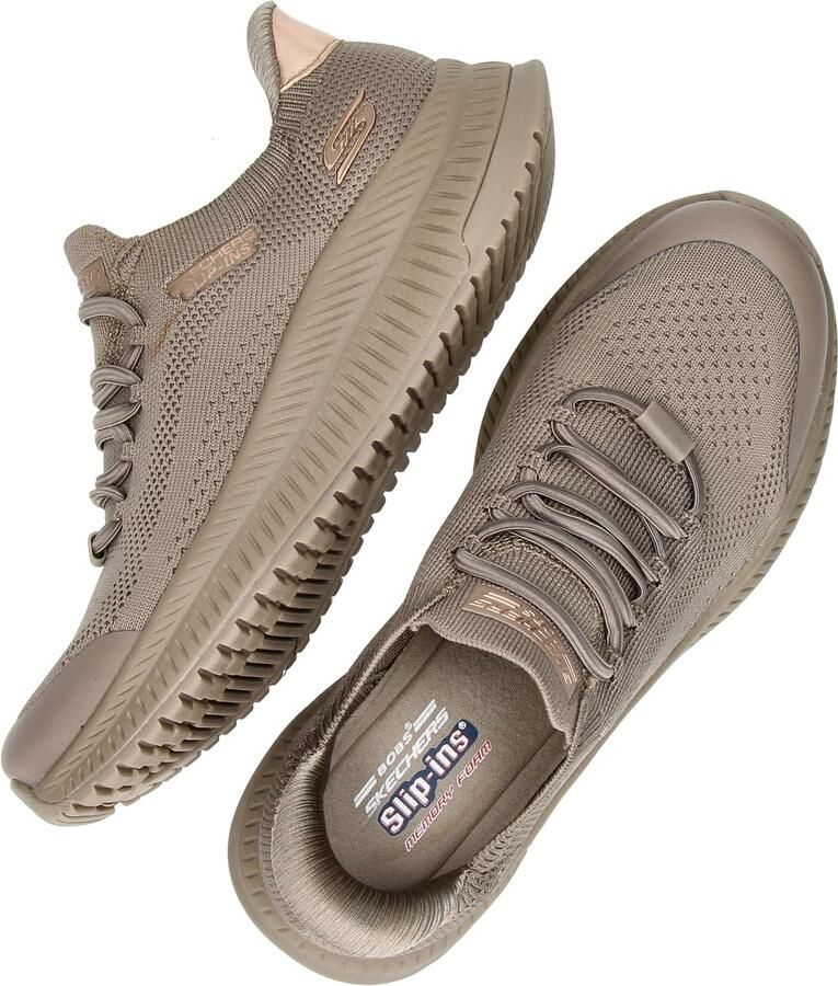 Skechers Dames BOBS Squad 4 Dire Step Slip Ins Sneakers Dark Taupe - Foto 4