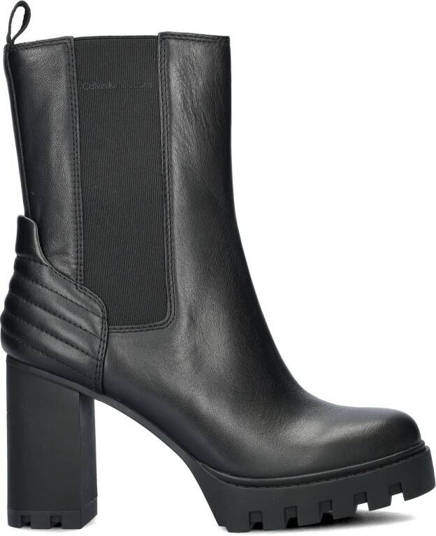 Calvin Klein Jeans Zwarte Leren Plateau Enkellaarzen Black Dames - Foto 3