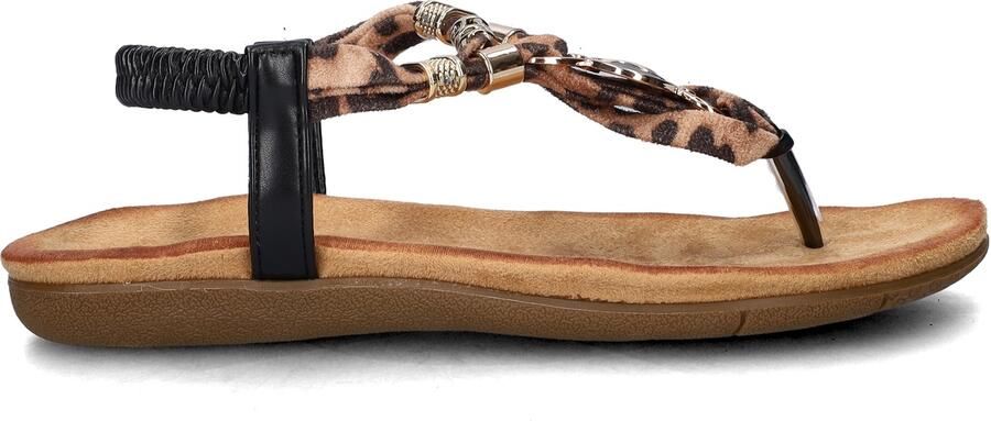 Dolcis sandalen met kralen en panterprint zwart cognac - Foto 4