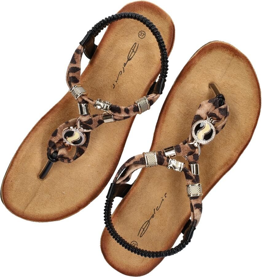 Dolcis sandalen met kralen en panterprint zwart cognac - Foto 5
