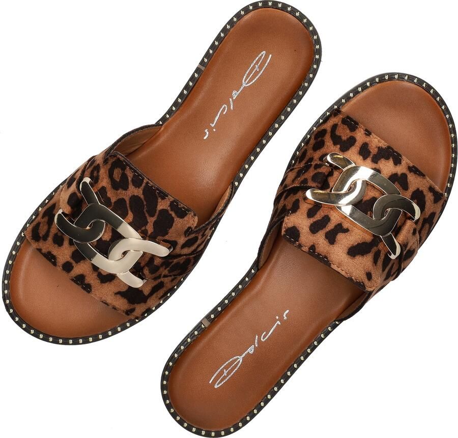 Dolcis slippers met panterprint cognac zwart - Foto 3