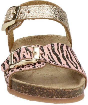 Kipling Rikulu 1 leren sandalen met zebraprint roze goud - Schoenen.nl