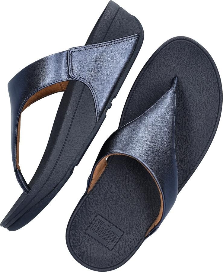 FitFlop Lulu Lederen Teenslipper Microwobbleboard-zool technologie BLAUW - Foto 12