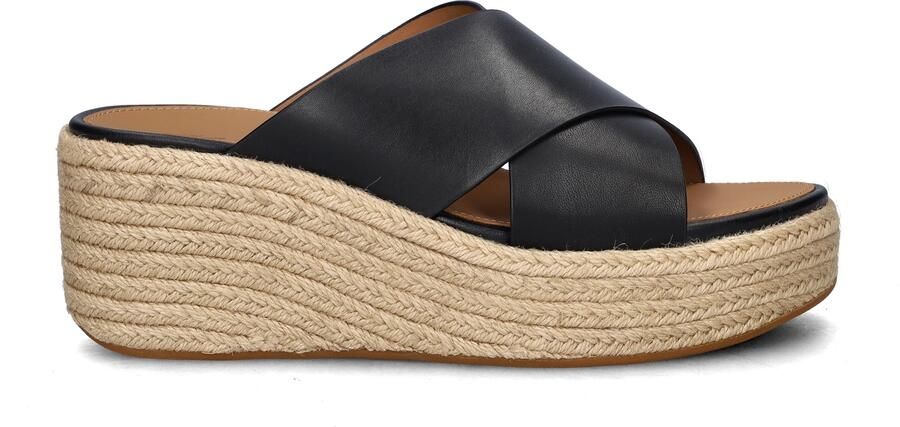 FitFlop Platfforms Espadrille Leather Wedge Cross Slides ZWART - Foto 2