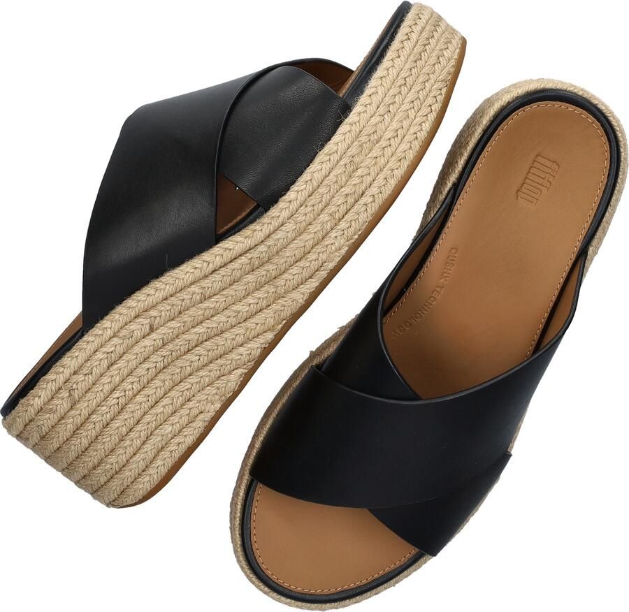 FitFlop Platfforms Espadrille Leather Wedge Cross Slides ZWART - Foto 3