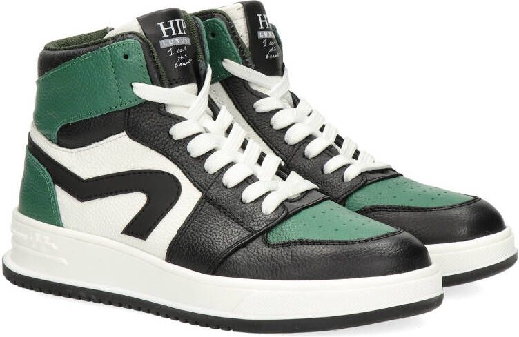 Hip leren sneakers zwart groen wit Jongens Leer Meerkleurig 37 - Foto 5