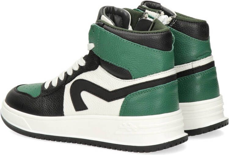 Hip leren sneakers zwart groen wit Jongens Leer Meerkleurig 37 - Foto 4