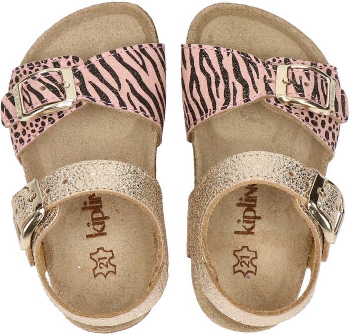 Kipling Rikulu 1 leren sandalen met zebraprint roze/goud - Schoenen.nl