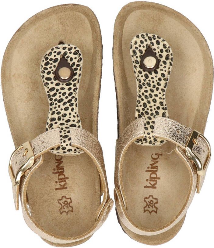 Kipling Rikulu 4 leren sandalen met panterprint goud - Schoenen.nl