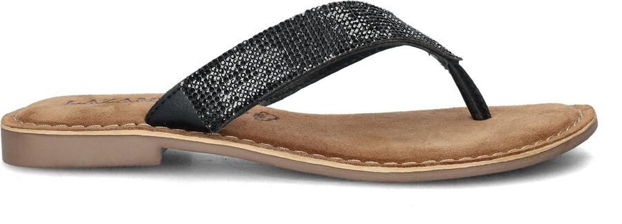 Lazamani Leren slippers met strass-steentjes Zwart Leer Teenslippers Dames - Foto 2
