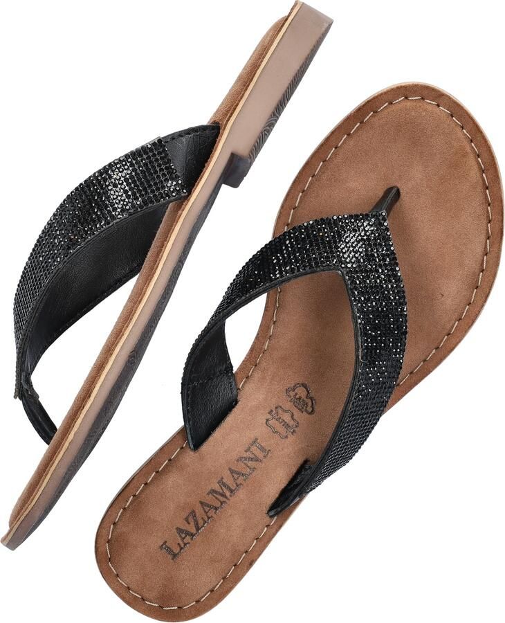 Lazamani Leren slippers met strass-steentjes Zwart Leer Teenslippers Dames - Foto 3