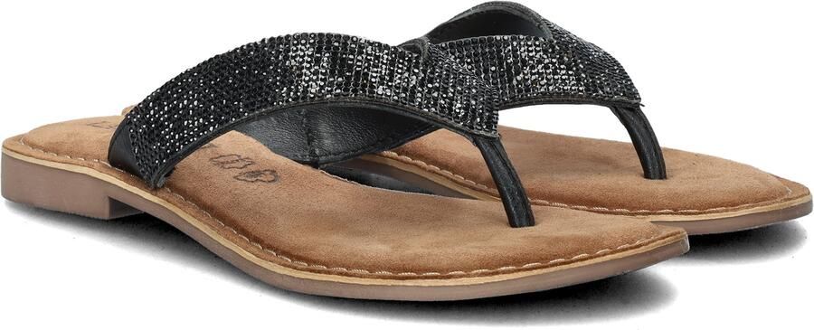 Lazamani Leren slippers met strass-steentjes Zwart Leer Teenslippers Dames - Foto 4