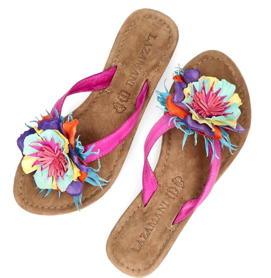 Lazamani Dames Slippers 33.726 Fuxia Flower Multi Leer LA33726fuxia - Foto 4