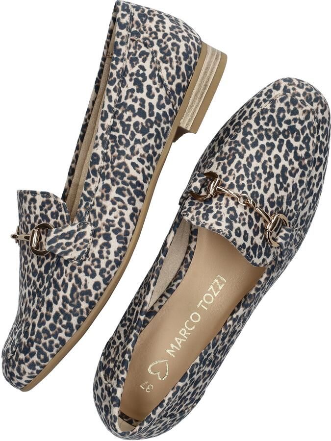 Marco Tozzi suède loafers met panterprint met siergesp zwart beige - Foto 4