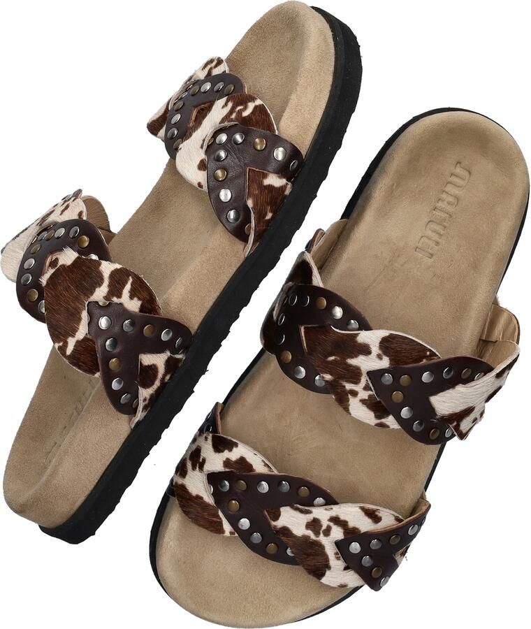 Maruti Evie Hairon Cow D04 Slippers Donker Bruin Koeienprint Leer Dames Bruin - Foto 16