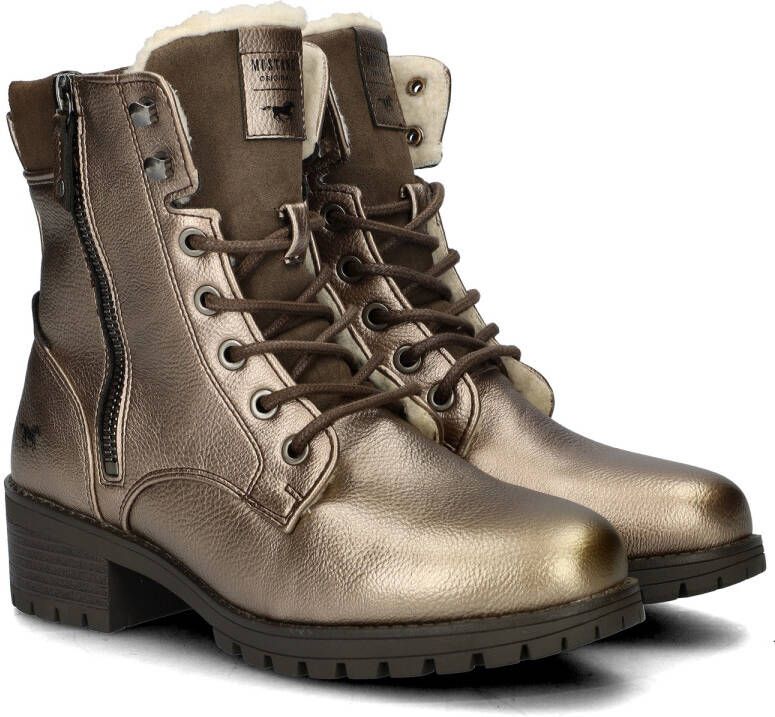Mustang Shoes Veterschoenen enkellaars hakken in metallic-look smalle vorm - Foto 3