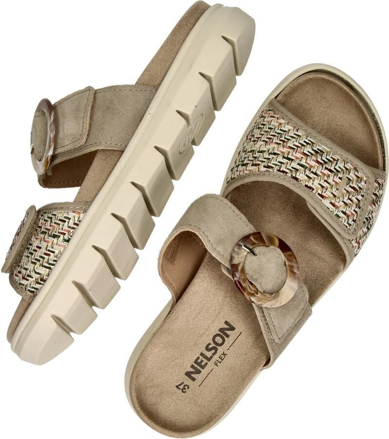 Nelson Flex suède slippers met klittenband taupe - Foto 4