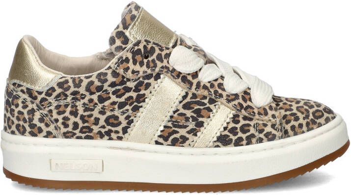 Nelson Kids suède sneakers met panterprint beige zwart