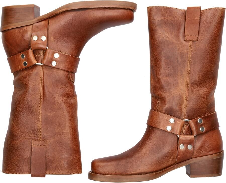 Nelson leren bikerboots cognac - Foto 4