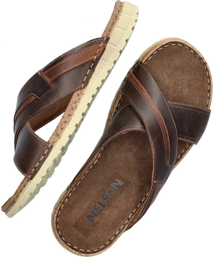 Nelson Forrest leren slippers bruin