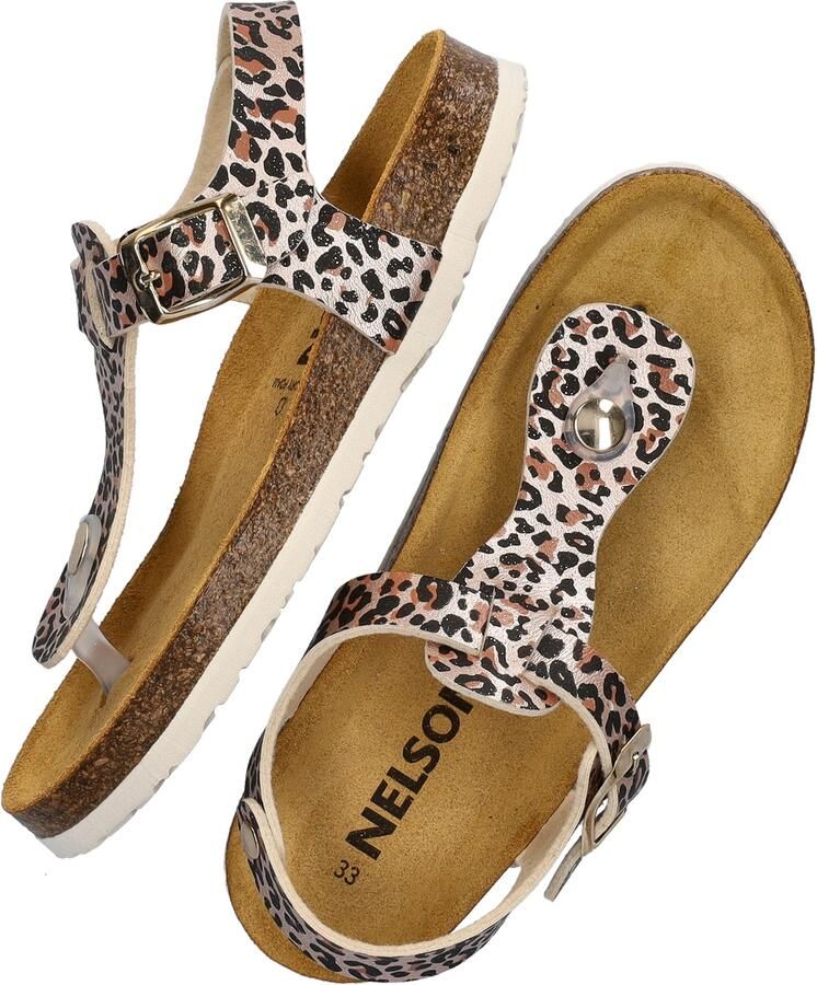 Nelson Kids imitatieleren sandalen met panterprint beige zwart - Foto 5