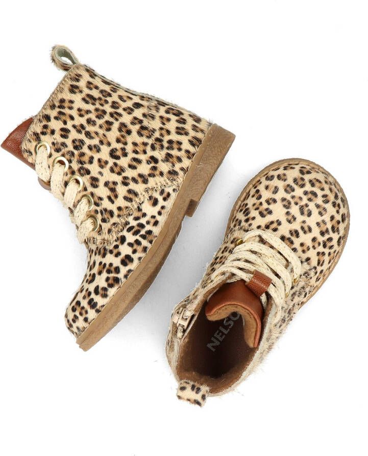 Nelson Kids leren veterboots met ponyhaar en panterprint beige Meisjes Leer 24 - Foto 5