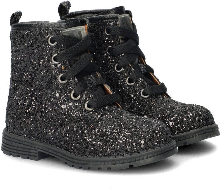 Nelson Kids leren veterboots met glitters zwart Meisjes Leer Effen 29 - Foto 5