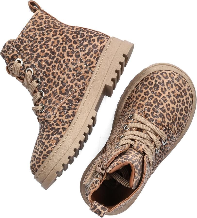 Nelson Kids nubuck veterboots met panterprint brons cognac zwart - Foto 4