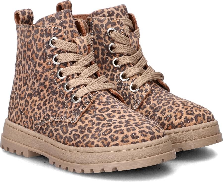 Nelson Kids nubuck veterboots met panterprint brons cognac zwart - Foto 5