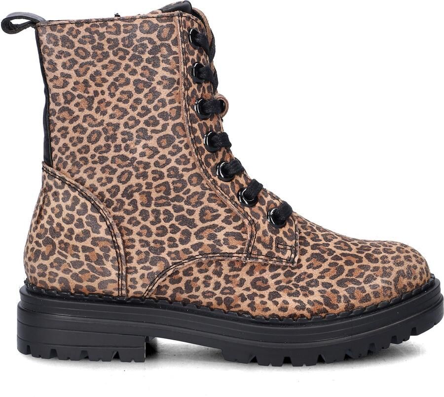 Nelson Kids suède veterboots met panterprint beige zwart - Foto 6