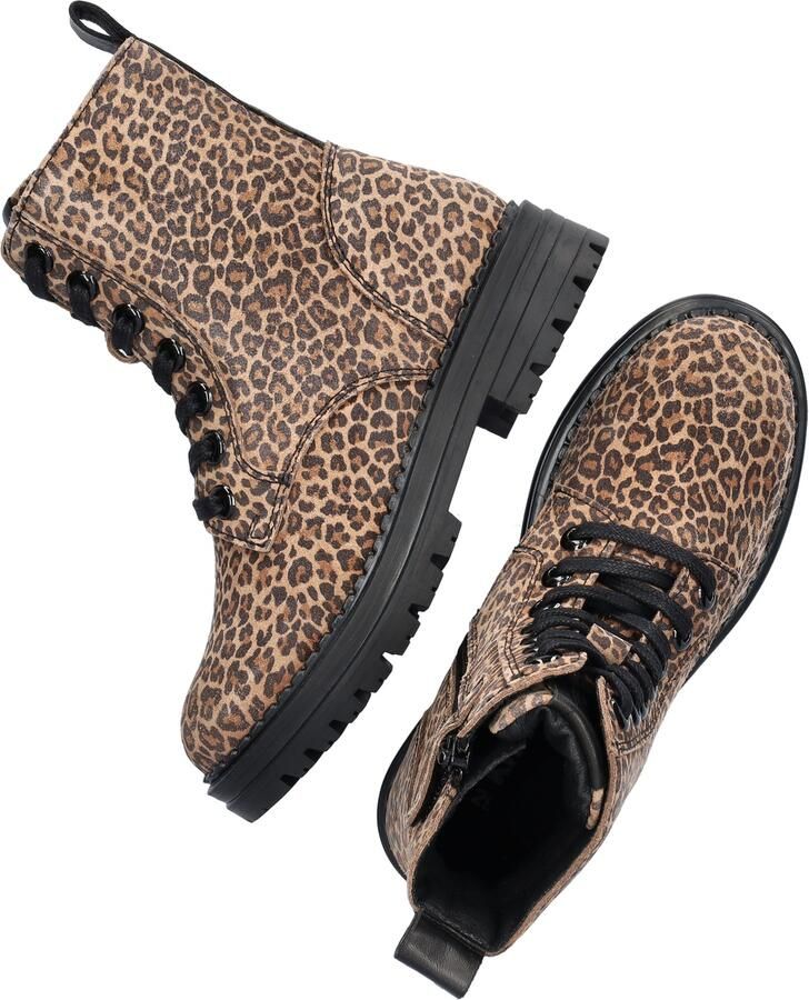 Nelson Kids suède veterboots met panterprint beige zwart - Foto 5