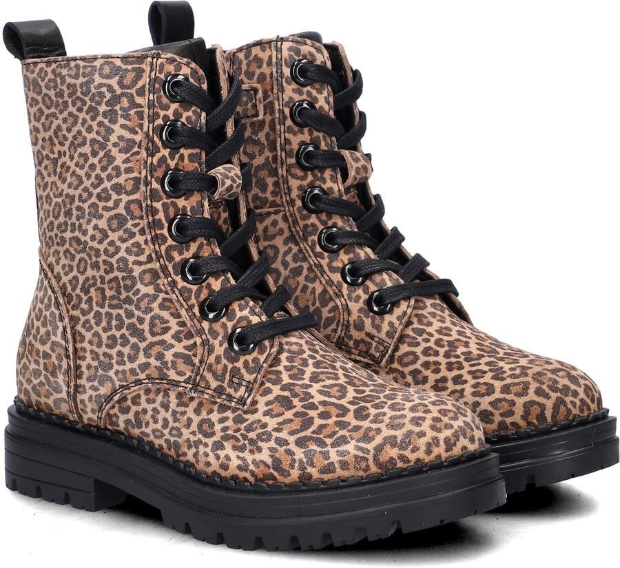 Nelson Kids suède veterboots met panterprint beige zwart - Foto 4