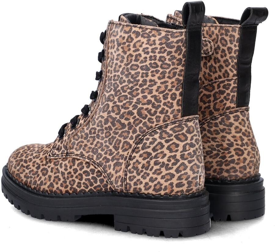 Nelson Kids suède veterboots met panterprint beige zwart - Foto 3