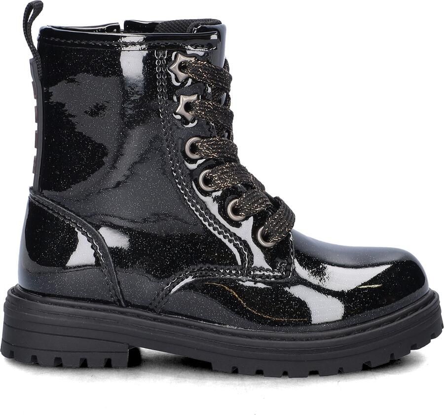 Nelson Kids lakleren enkelboots met profielzool en glitters zwart - Foto 3