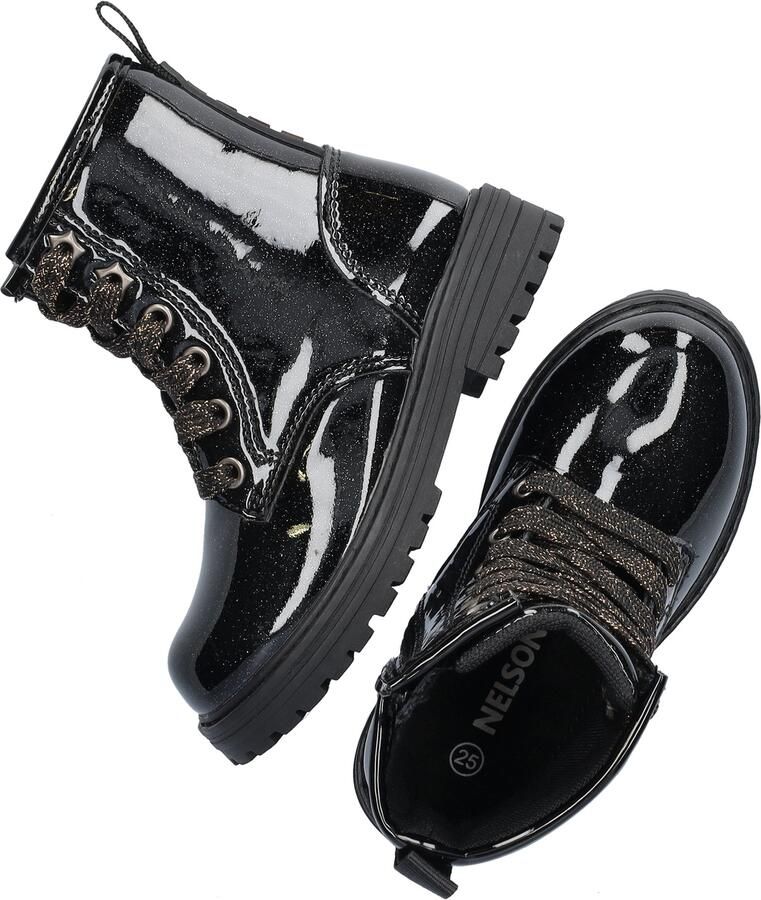 Nelson Kids lakleren enkelboots met profielzool en glitters zwart - Foto 5