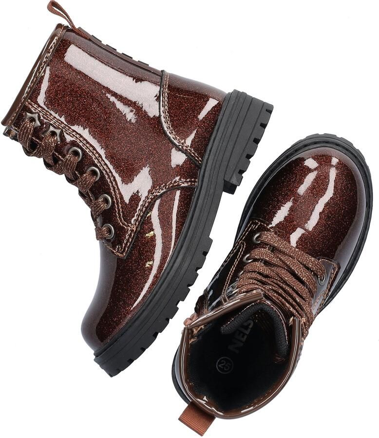 Nelson Kids lakleren enkelboots met glitters en profielzool bruin - Foto 4