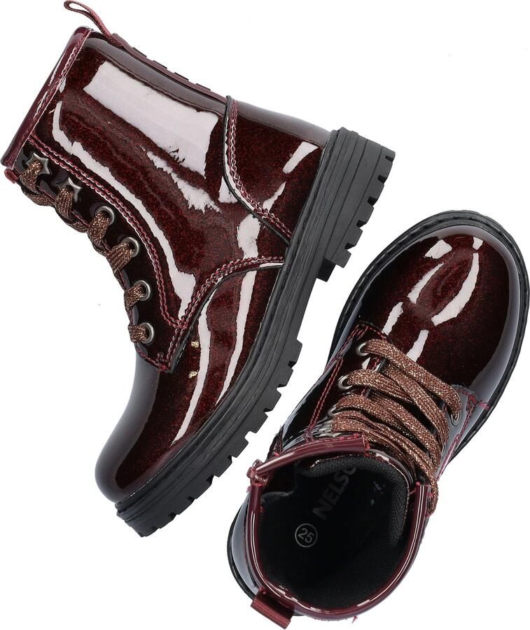 Nelson Kids lakleren enkelboots met glitters en profielzool bordeaux - Foto 7