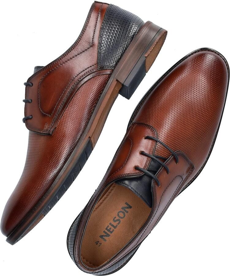 Nelson leren veterschoenen cognac - Foto 4