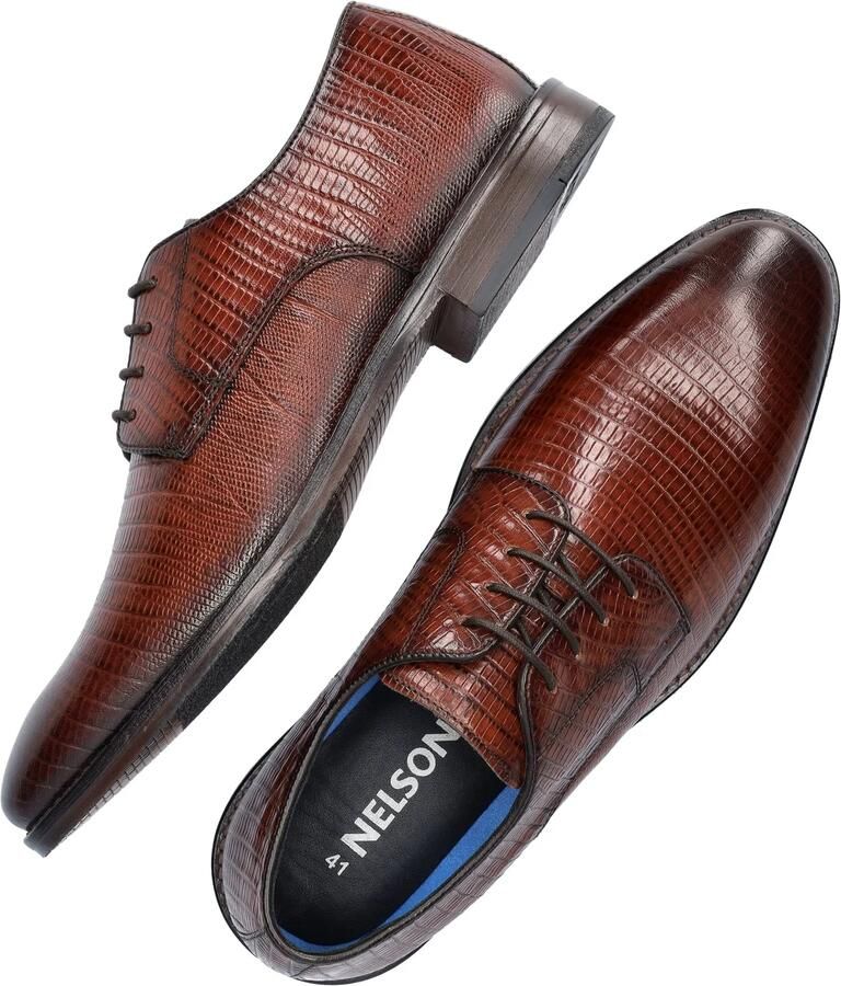 Nelson leren veterschoenen cognac - Foto 3