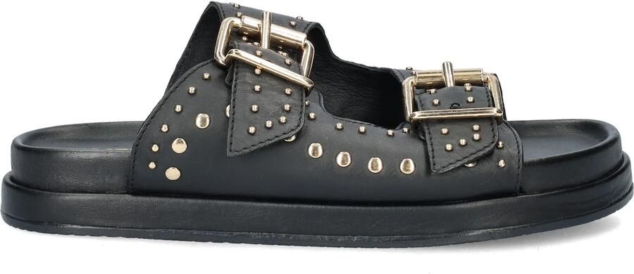 Nelson leren slippers met studs zwart
