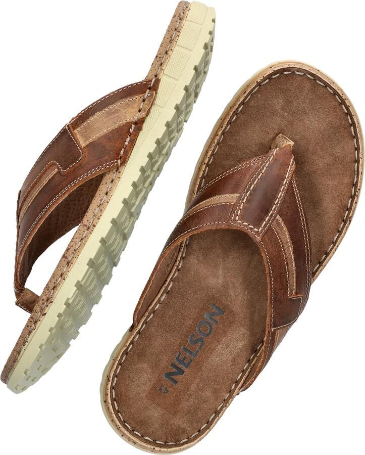 Nelson leren teenslippers cognac