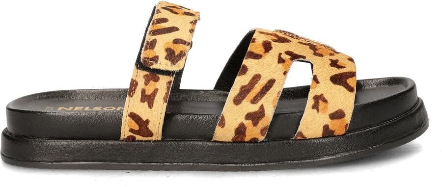 Nelson leren slippers met ponyhair en panterprint beige - Foto 2