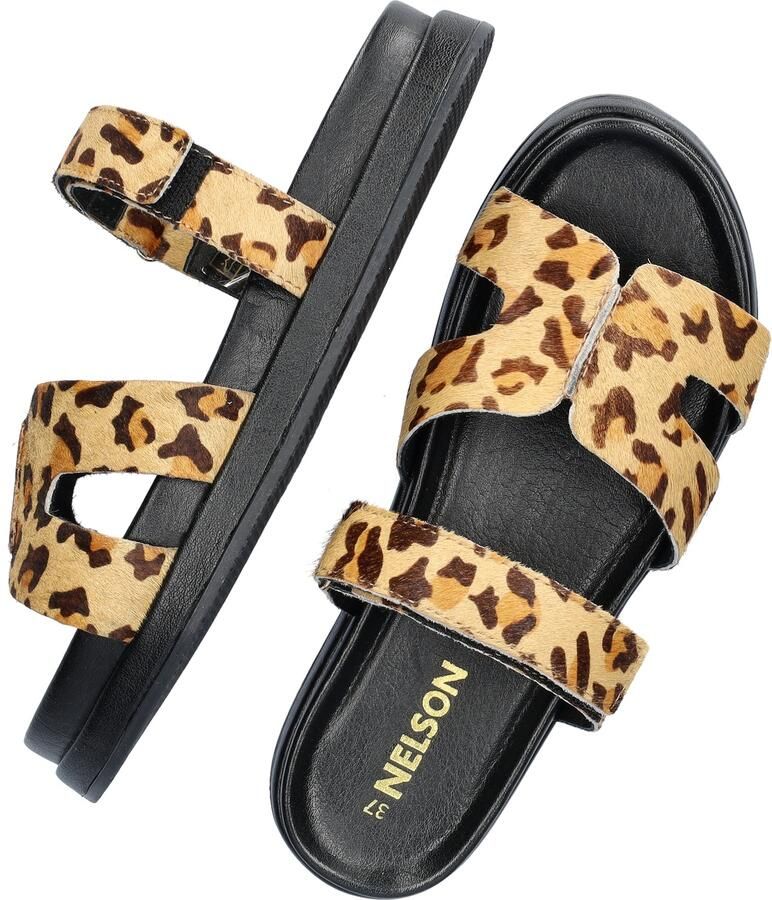 Nelson leren slippers met ponyhair en panterprint beige - Foto 3