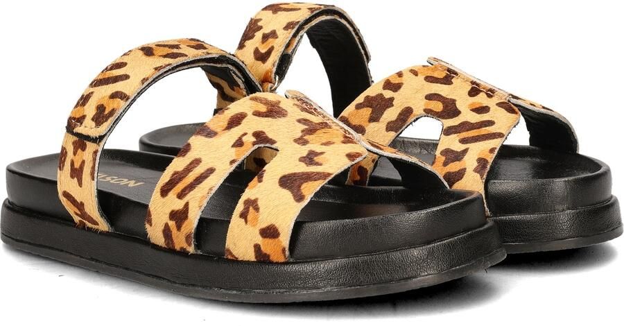 Nelson leren slippers met ponyhair en panterprint beige - Foto 4