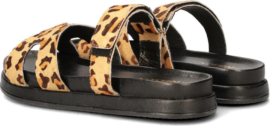 Nelson leren slippers met ponyhair en panterprint beige - Foto 5